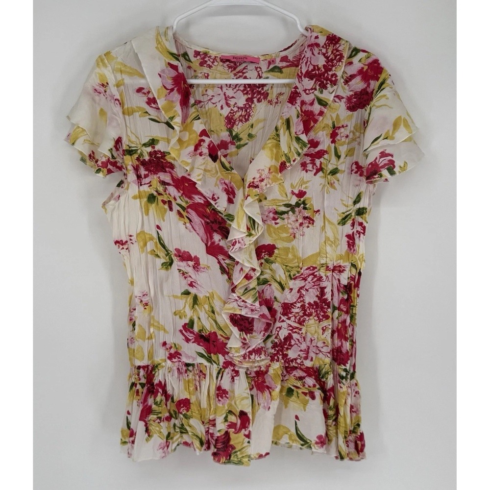 Belissimo Shirt Womens XL Colorful Floral Ruffles Dopamine Boho Whimsy New York
